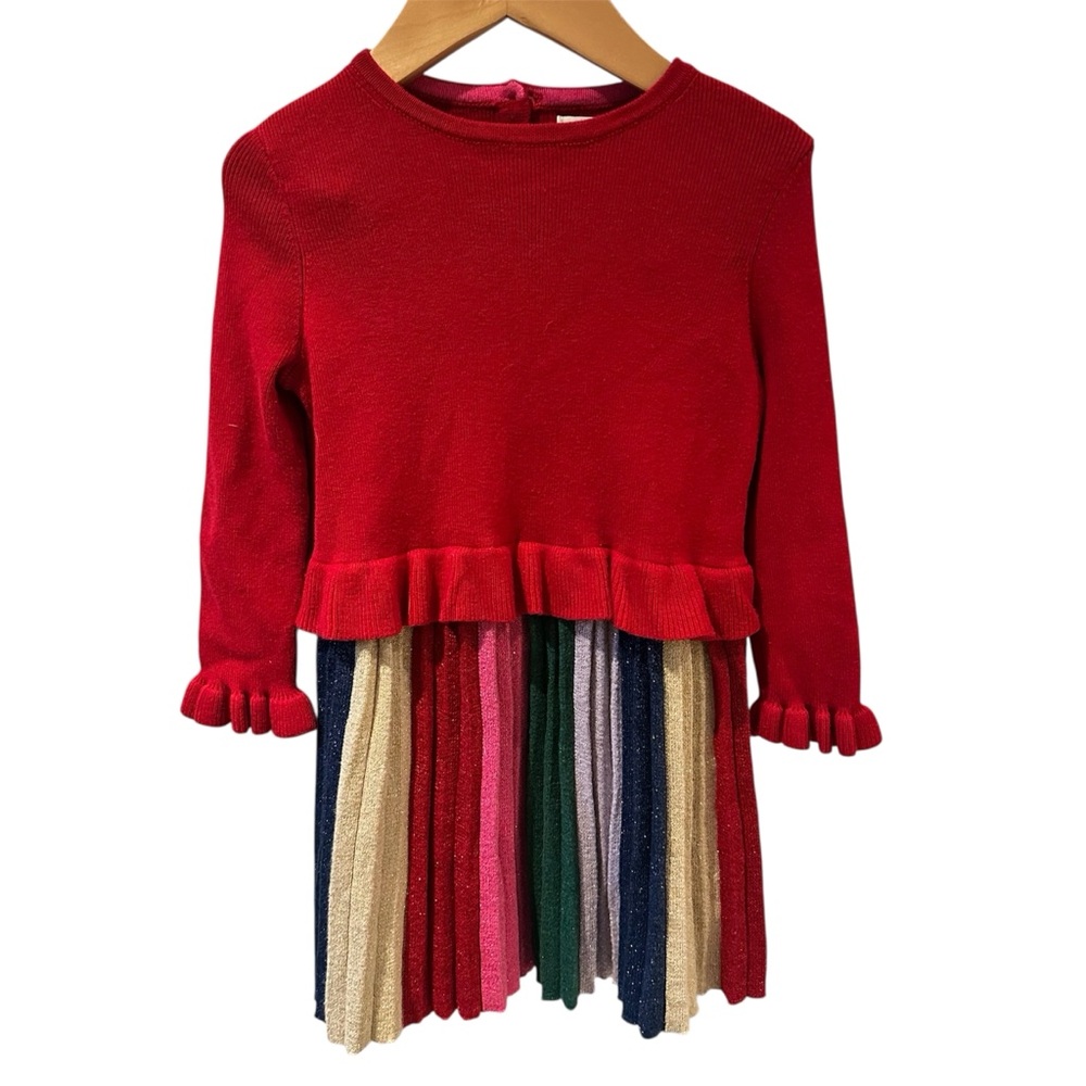 Mini Boden Girls Sparkly Knitted Dress Sparkly‎ Rainbow Pleated Sz 2-3 Years